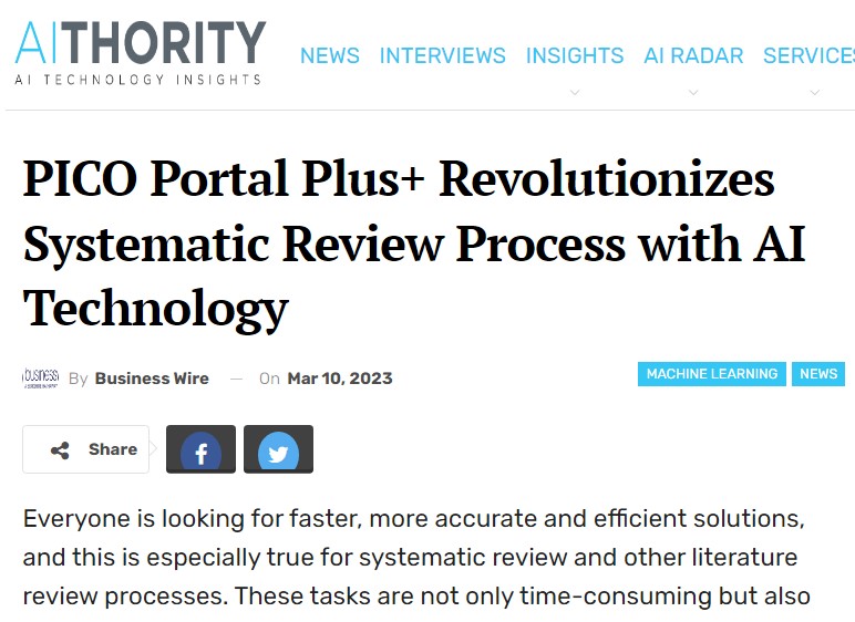 Read more about the article PICO Portal Plus+ Revolutionizes Systematic Review Process with AI Technology